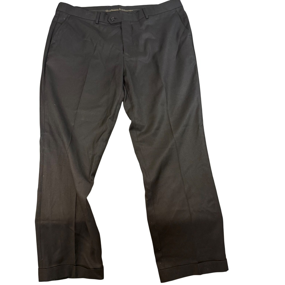 Demantie Italy Mens Black 100% Wool Dress Pants Cuffed Flat Front 40x29 M223-0
